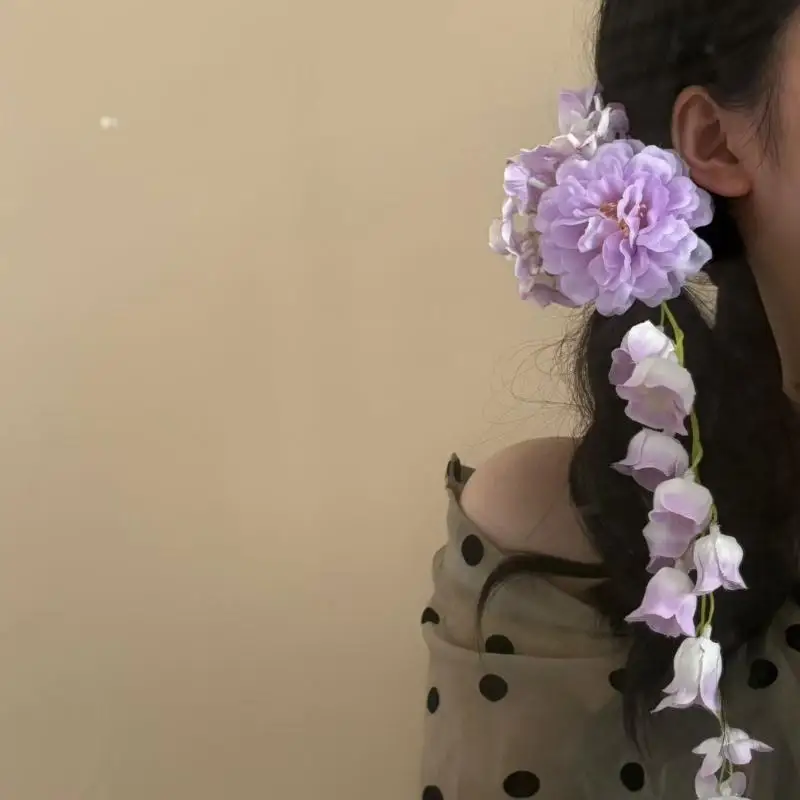 مشبك فهم زهرة الزنبق - إكسسوارات شعر عصرية على الطراز الصيني الجديد، أغطية رأس على شكل زهرة، دبوس شعر جانبي للركاب
