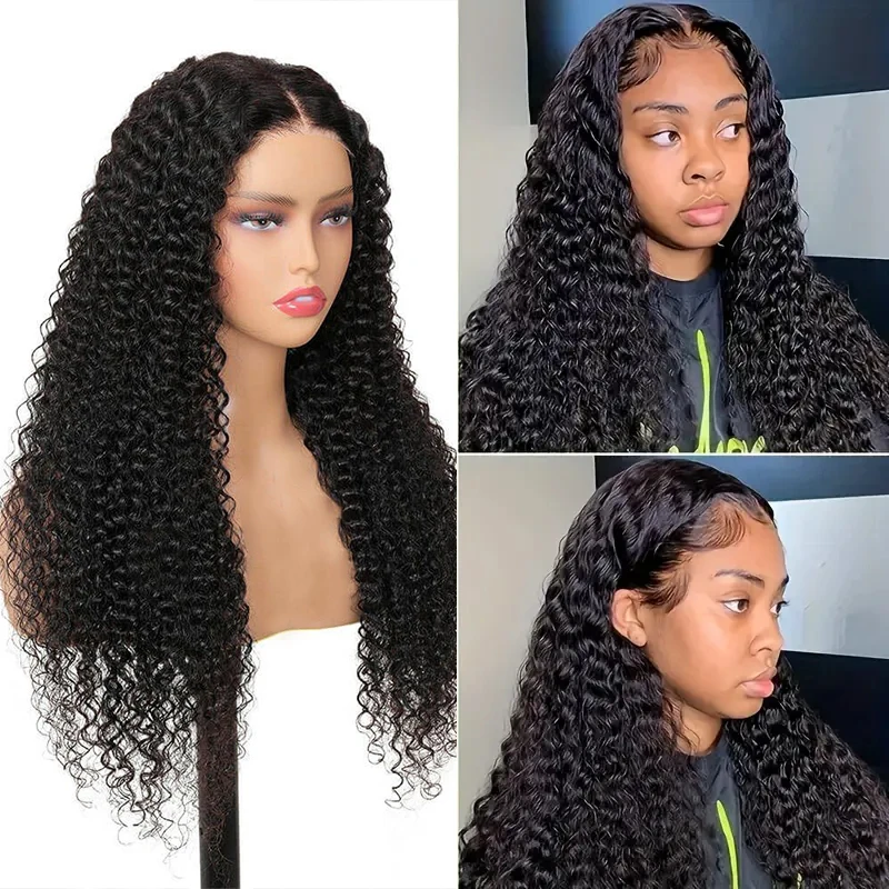 Black Jerry Curly Natural 13x6 Lace Frontal Wig Human Hair For Black Women Pre Plucked Water Wave Lace Human Hair Wigs