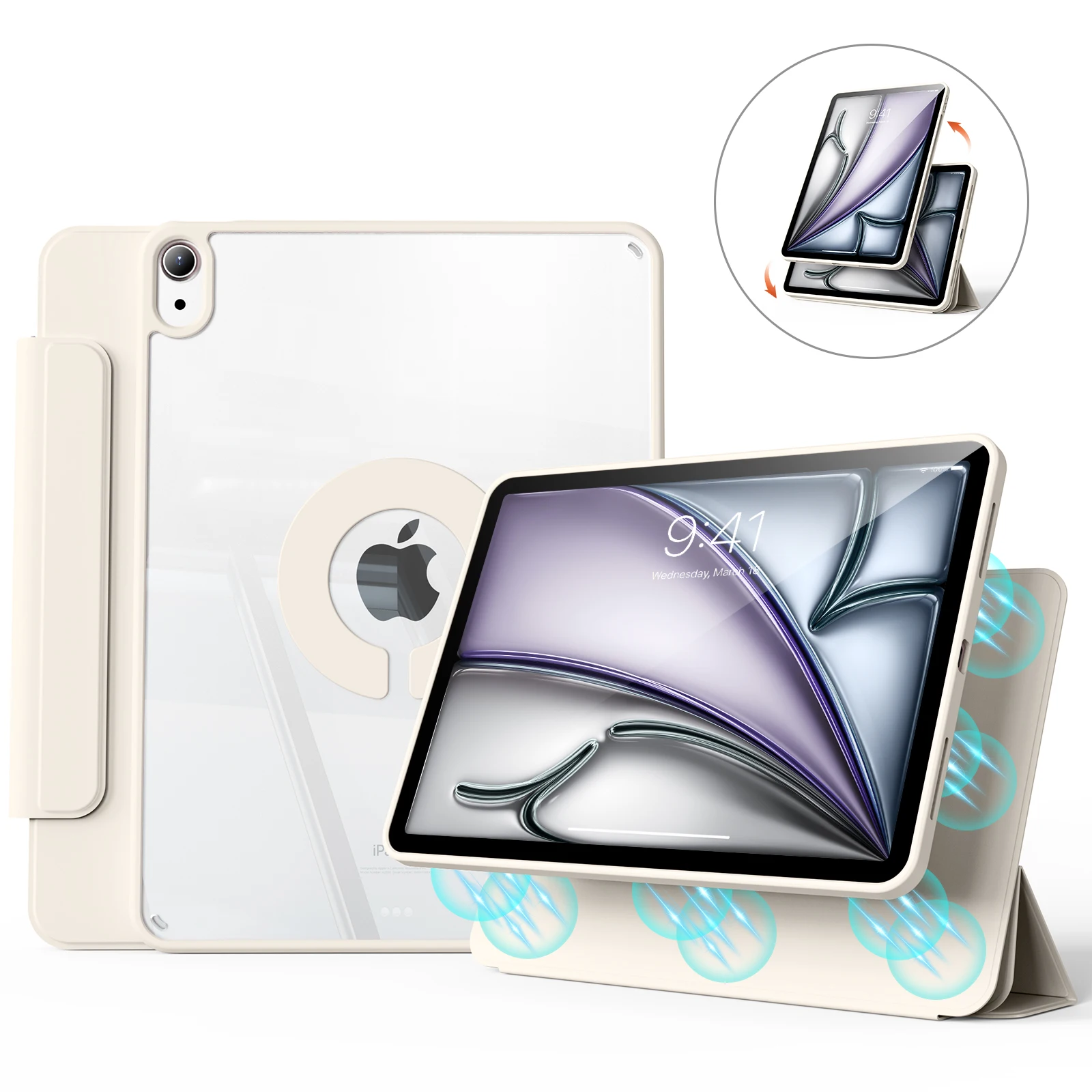 ZOYU Do iPada Air 11 Air4/5 10.9 Magnetyczne etui, Do iPada Pro 11 13 cali Mini6 10.2 9/8/7 generacji Obrót o 360 ° Odpinana tylna obudowa