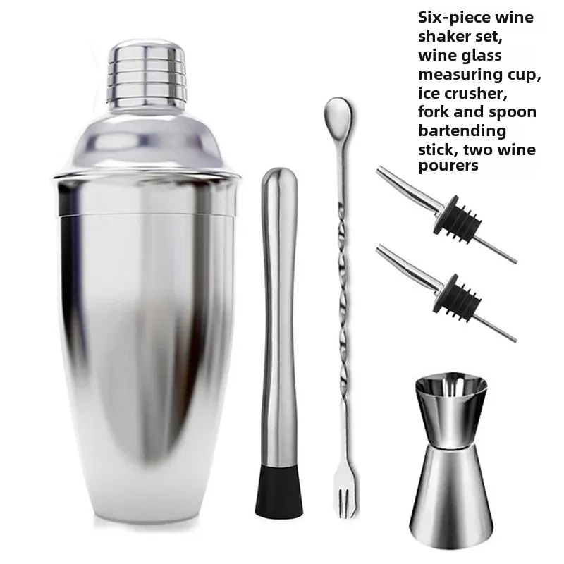 Stainless Steel Cocktail Shaker Suit Bar Tool 6 Piece Set Whisky Cup Ice Tray Creamer Coffee Maker Shake Shaker Cocktail Mixers