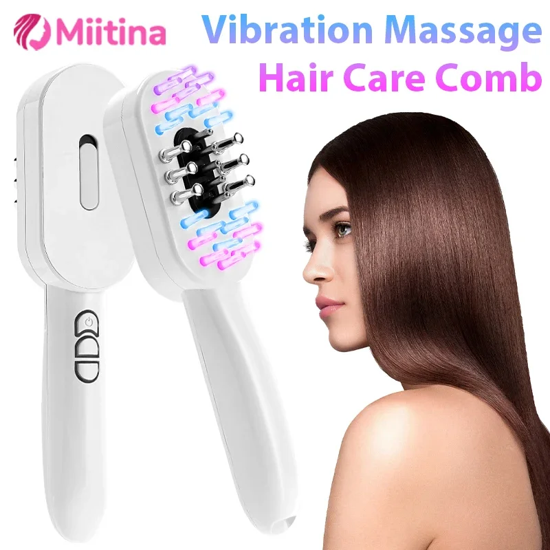 

Electric Vibration Massage Comb Current Head Meridian Massager Anti Hair Loss Physiotherapy Red Blue Light Nourish Scalp Brush