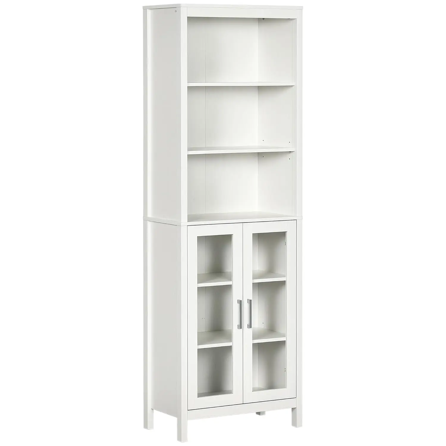 

Tall Bathroom Storage Cabinet Glass Door 3-Tier Adjustable Shelf Freestanding Linen Tower Antique White, Customized
