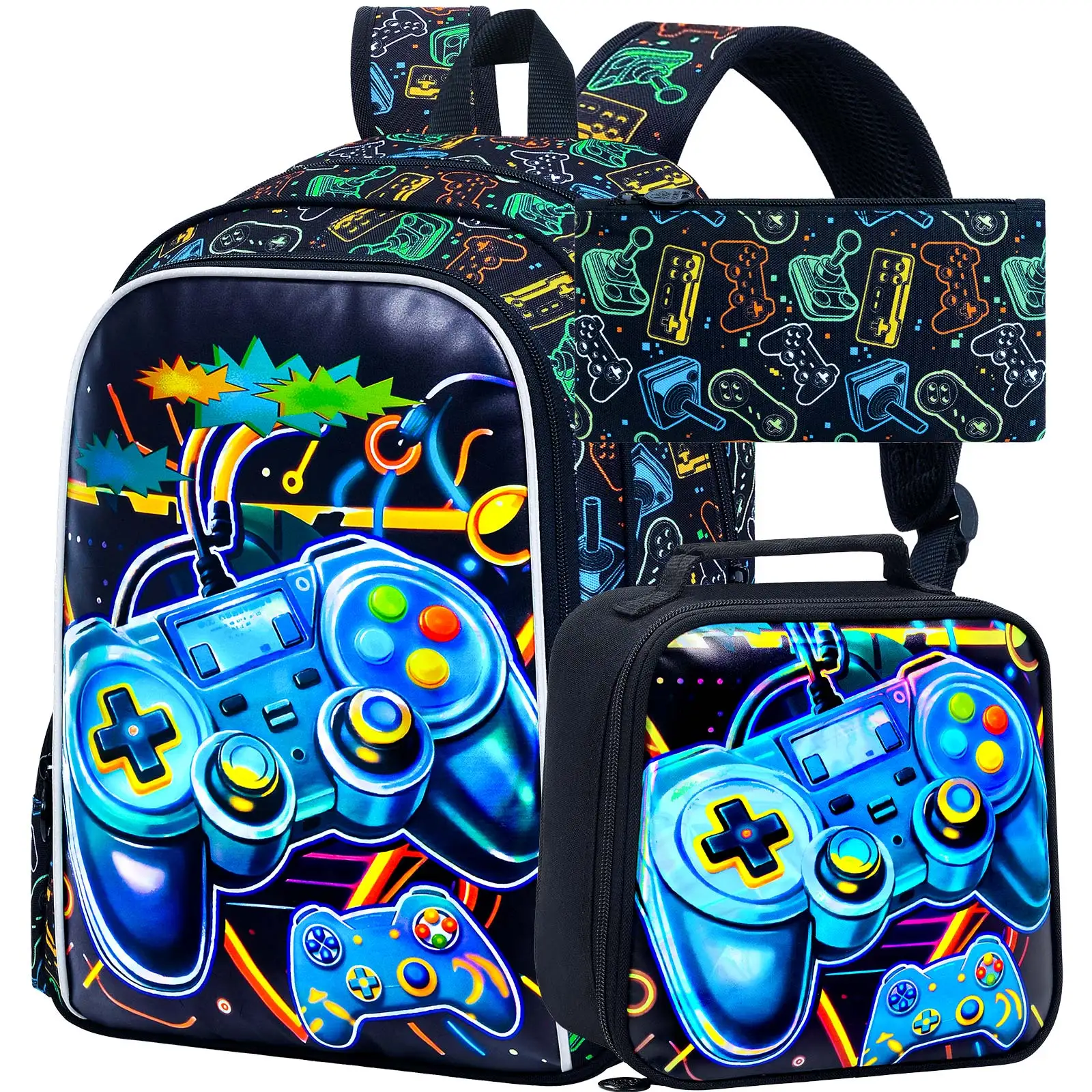kid's-backpack-3pcs16in-uv-gold-ring-game-controller-backpack-large-capacity-one-backpack-one-handbag-one-pencil-case