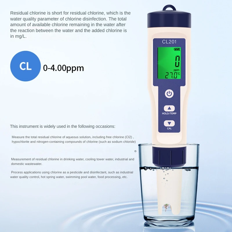 قلم اختبار ABKO-Chlorine 2 في 1 جهاز قياس جودة المياه لحوض السمك وحمام السباحة
