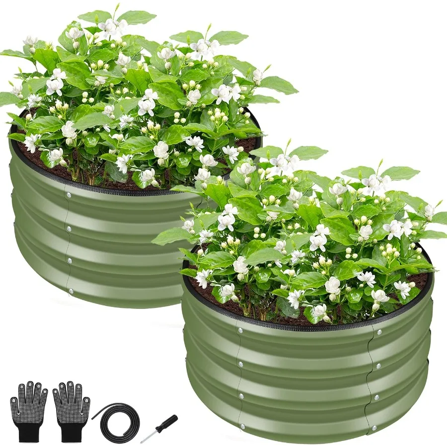 

Round Galvanized Raised Garden Bed kitGreen Outdoor Garden Raised Planter Box Round Large Metal Raised Garden Beds for Vegetabl