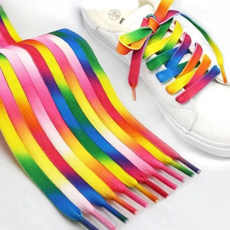 1 Pair Colorful Laces Rainbow Gradient Print Flat Canvas Shoe shoelace children adult sneakers shoelace length 80/100/120/150cm