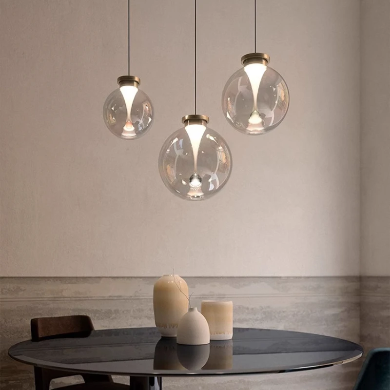 

Nordic designer minimalist light luxury creative restaurant light advanced sense art glass round chandelier bedside lamp bedroom