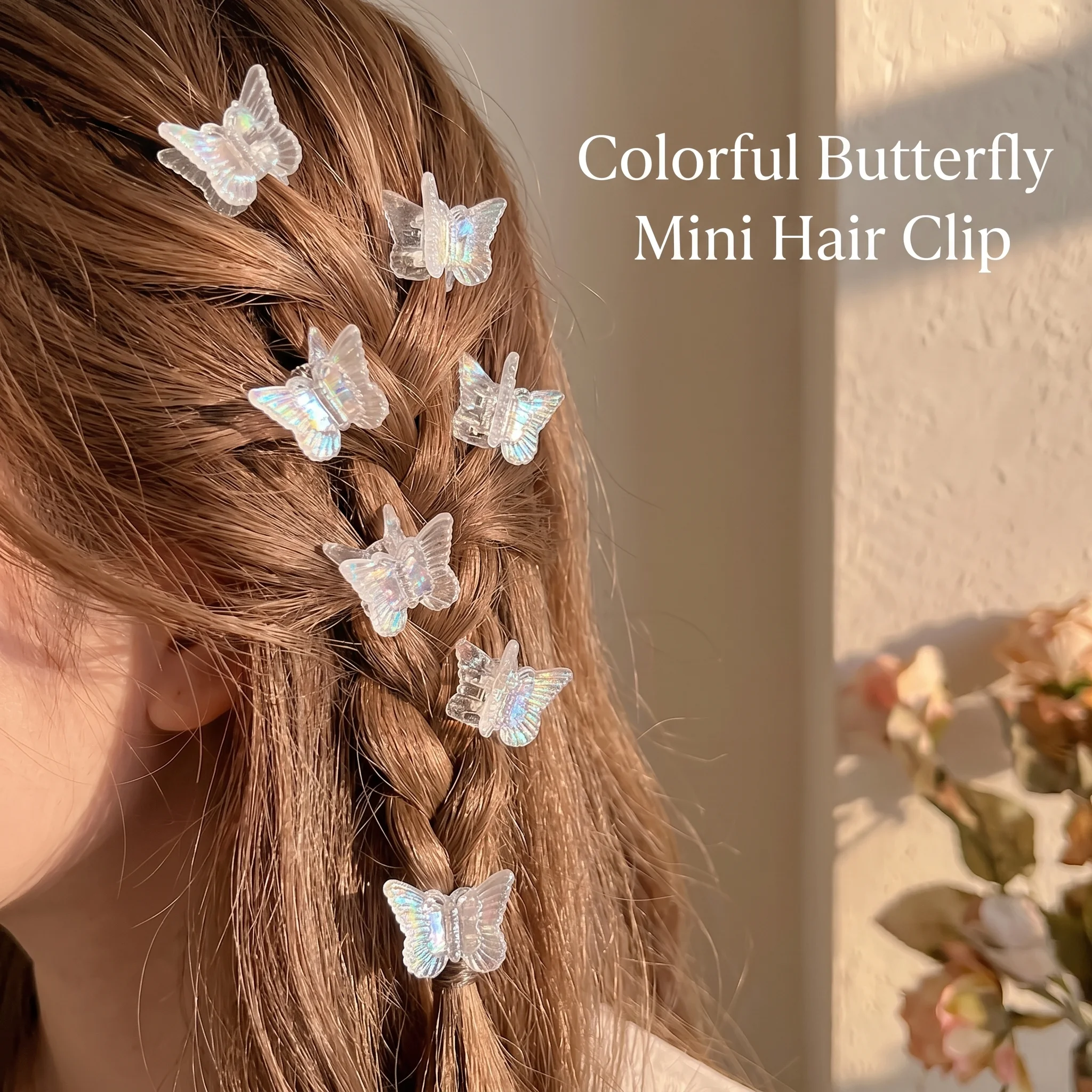 20PCS Cute Hair Claw Sweet Cool Small Butterfly Flower Gripper Braided Clips Girl Lovely Transparent Mini Clamps
