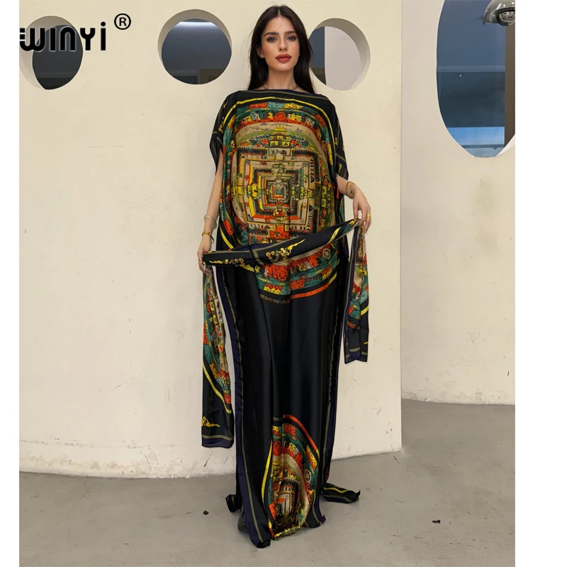 

WINYI muslim african traditional dress for woman abaya dubai luxury Kaftan evening dress Elegant Maxi Length Dress beach covers