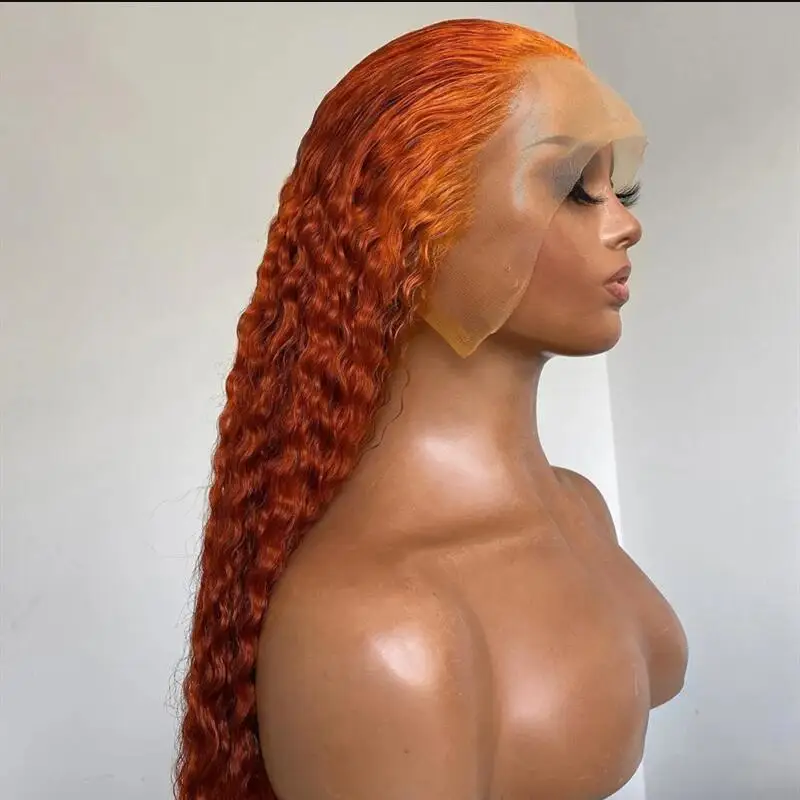 Perruque Lace Front Wig crépue bouclée sans colle, cheveux de bébé, orange, douce, densité 180, 26 pouces, adaptée à tous les éviers, préplumée, degré de chaleur, 03/3