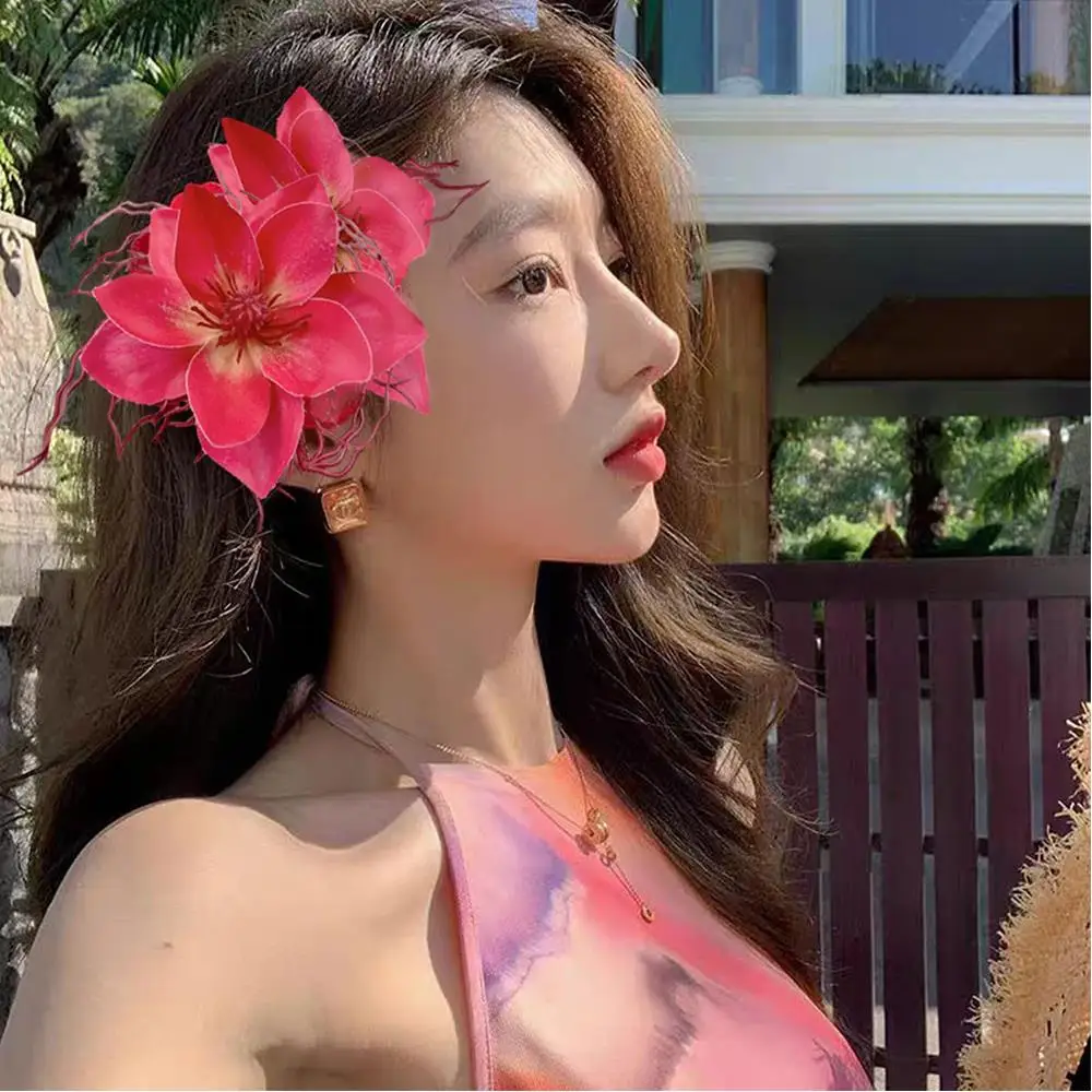 

Hawaiian Flower Hair Clips For Women Girls Elegant Bohemian Side Bangs Clip Beach Holiday Duckbill Clip Flower Hairpins