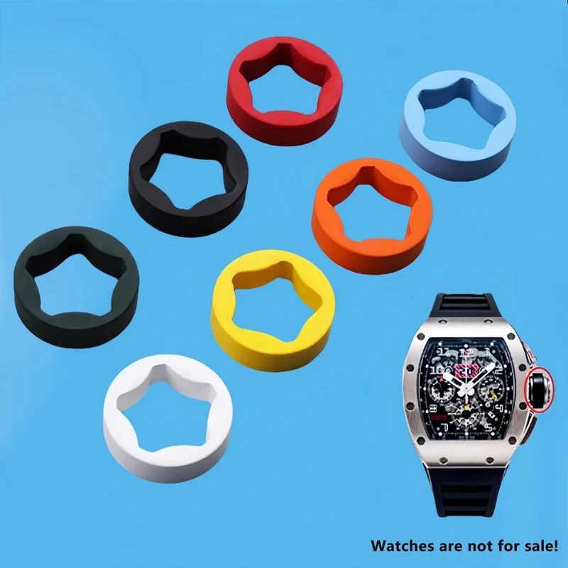 Colorful Fluorine FKM Rubber Ring Watchband Crown For RM Richard Mille Strap 011/055/035/030 Five Pointed Star Accessories Head