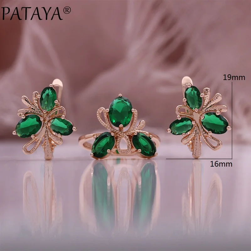 PATAYA New Flower Style Natural Zircon Women Sets 585 Rose Gold Color Dangle Earrings Wedding Party Fine Fashion Jewelry Set