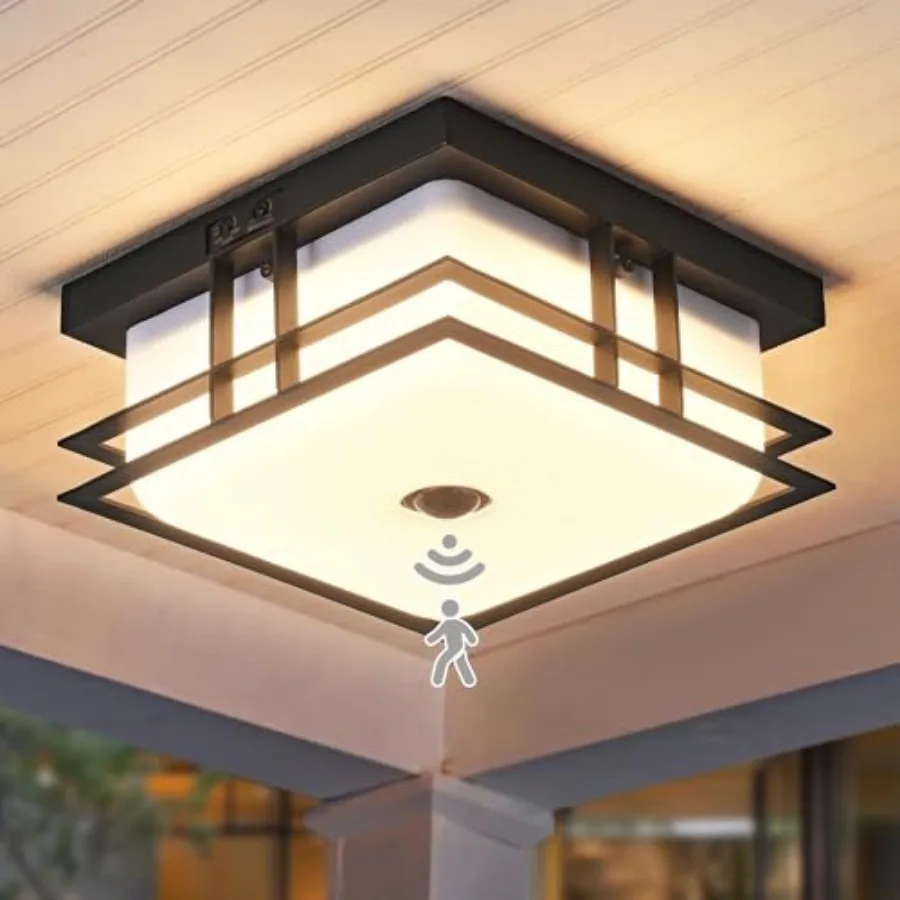 

LED Motion Sensor Outdoor Ceiling Light with Acrylic Shade 24W 5CCT Flush Mount Ceiling Fixture for Porch, Patio, Balcony, Gara