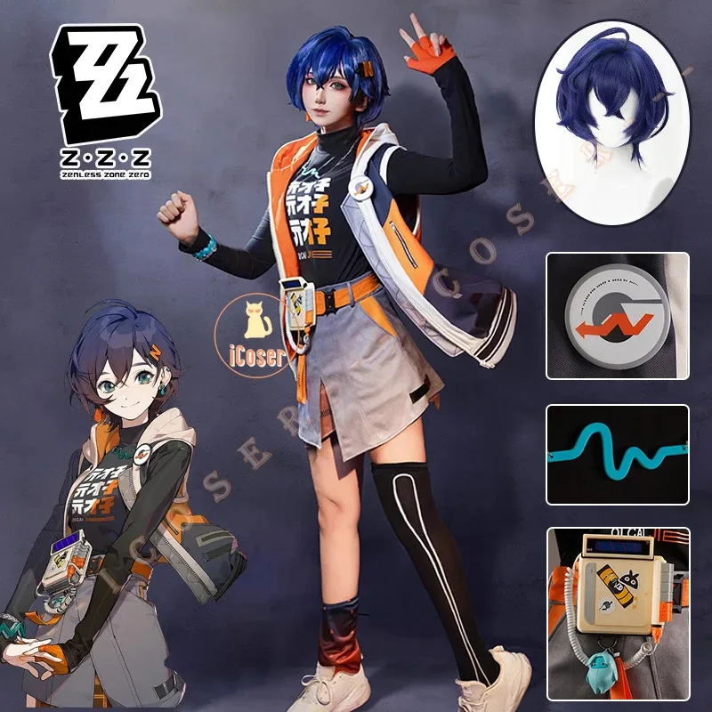 25COSZenless Zone Zero Belle Cosplay disfraz peluca uniforme pendientes collar horquilla Phaethon Wise nuevo Eridu fiesta de Halloween para W
