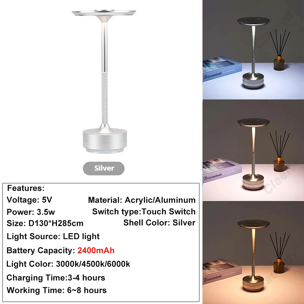 GGbingo Oplaadbare Draadloze Tafellamp LED Touch Sensor Bureau Nachtlampje Leeslamp voor Hotel Bar Slaapkamer Decoratieverlichting