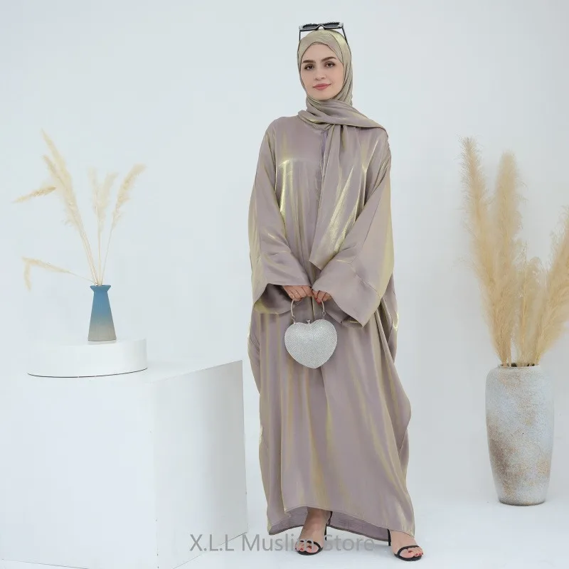 Modest Elegant Eid Ramadan Muslim Party Kaftan Satin Khimar Abaya Woman Female Dresses Women\'s Clothing Ropa Musulmana Turca