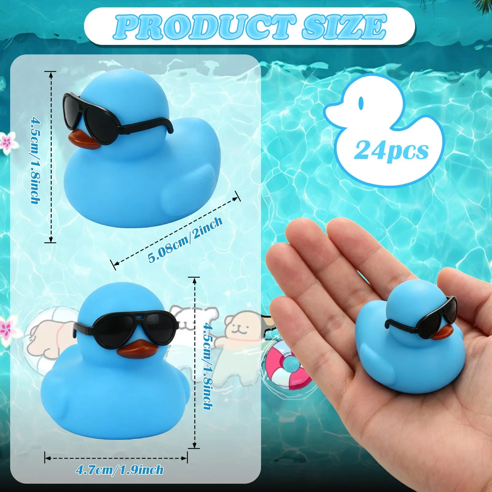 10-100PCS Blue Mini Rubber Ducks in Bulk with Sunglasses, Funny Car Sccessories for Dashboard Decorations, Small Rubber Duck