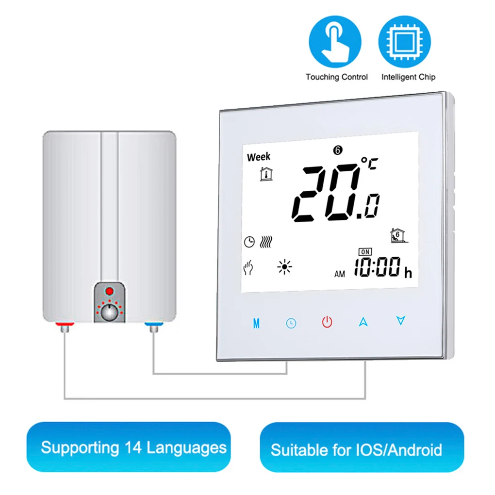 ترموستات ذكي بشاشة LCD ، وحدة تحكم في درجة حرارة سخان الغرفة ، واجهة تسخين المرجل ، أسود