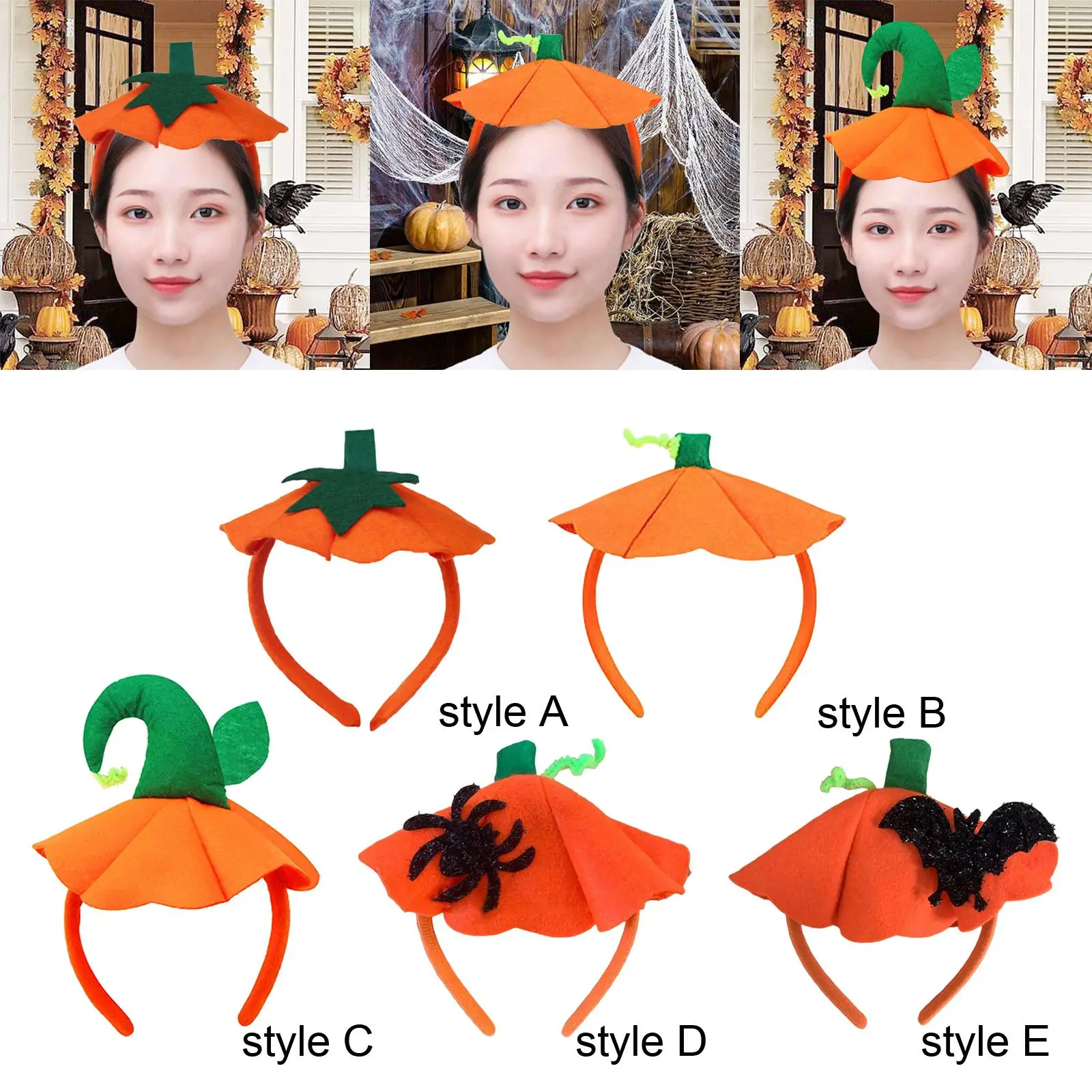 Diadema de Halloween, sombrero de calabaza, aro para el pelo, pelo lindo naranja divertido elástico