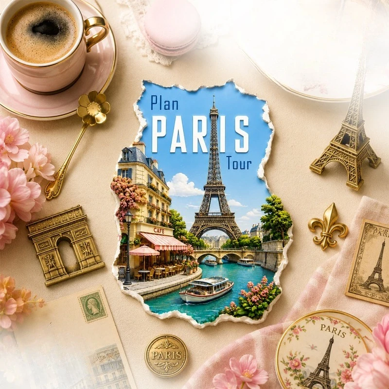 Paris Cracked Eiffel River Fridge Magnet - Creative 3D French Souvenir Unique European Gift for Travel & Artistic Home Decor