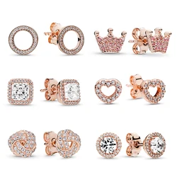 TOGORY Newest Rose Gold Brand Stud Earrings For Ladies Women Crown Love Round Earrings Jewellery Birthday Gift Special Offer