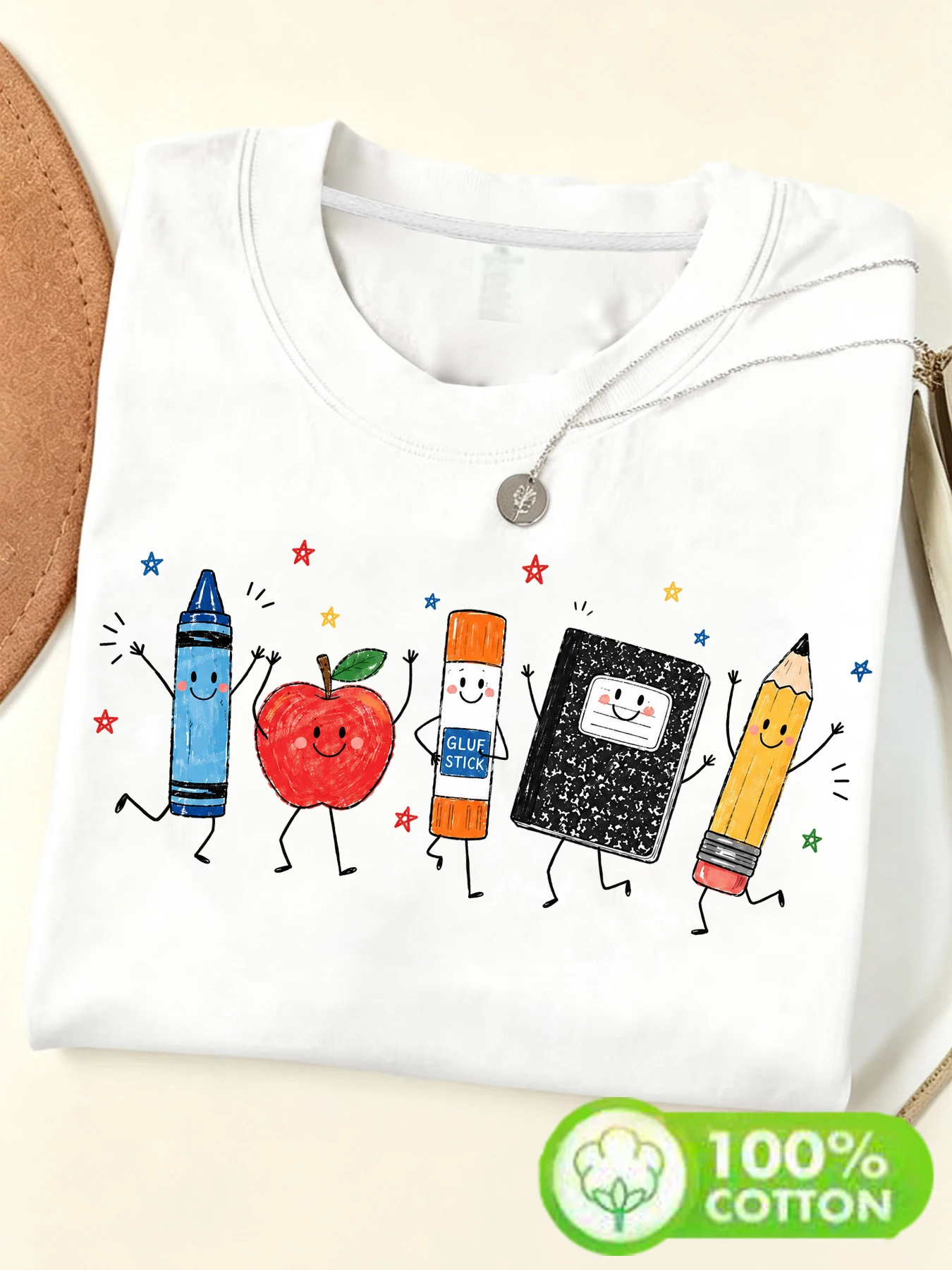 【ZXH309】Pencil book supplies printed women's T-shirt cotton top summer short sleeved women's cotton T-shirt street fashion