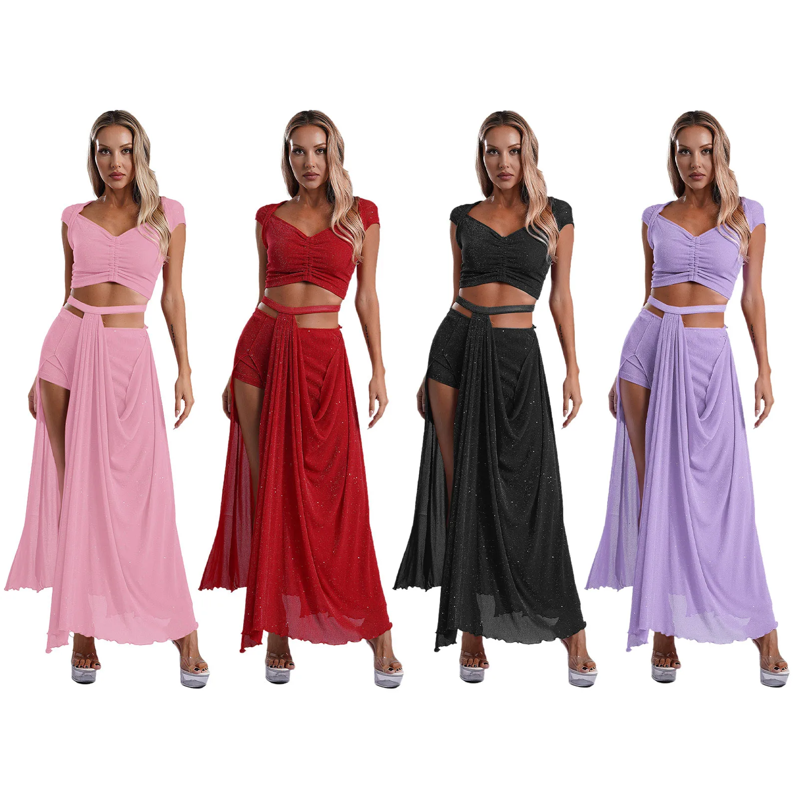 

Adults Womens Lyric Modern Jazz Latin Belly Classical Dance Dress Costume Solid Color Dance Skirts Dancewear Satge Performance