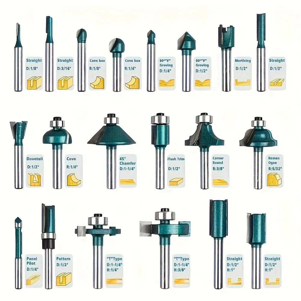 20PCS Professional Carbide Router Bits Set, 1/4