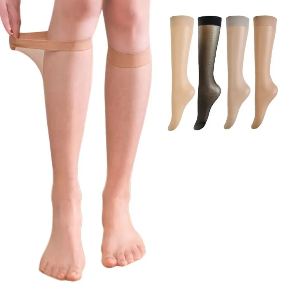 1 Pair Solid Color Ultra-thin Nylon Stocking Anti-fric Sweat-absorbing Women Long Socks Breathable