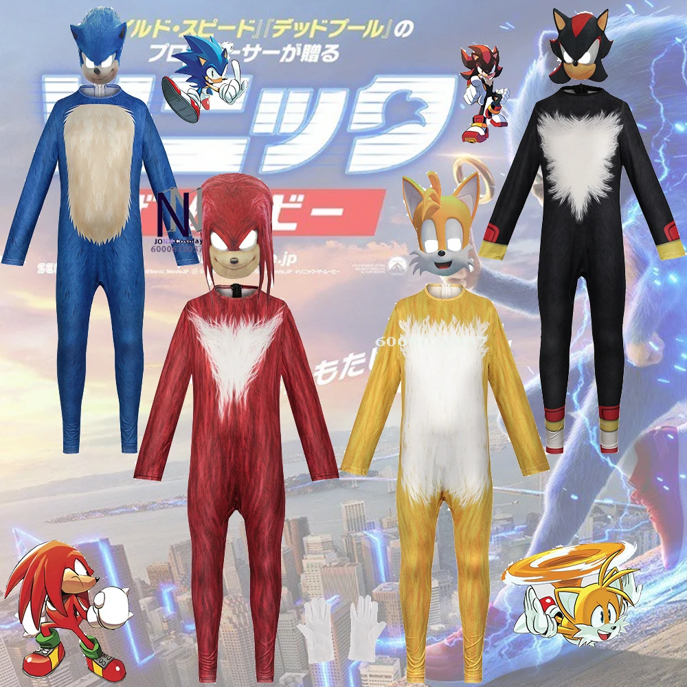 

Kids Hedgehog Costume Jumpsuit Cosplay Sonic Halloween Children Party Carnival Anime Game Clothes With Mask