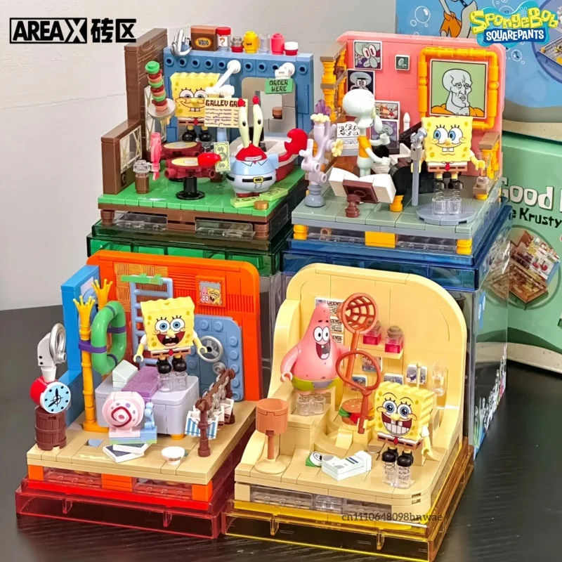 AREA X Spongebob Box Building Block Krusty Krab Squidward Sandy Cheeks Pineapple House Restaurant Assembly Model Toy Gift