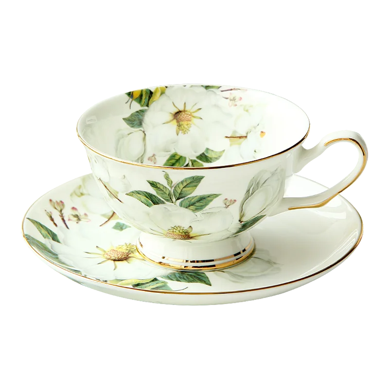 220ML, fine bone china tea cup set with saucer, camellia design tasse a cafe ceramic cup, espresso coffee cups, cup and saucer