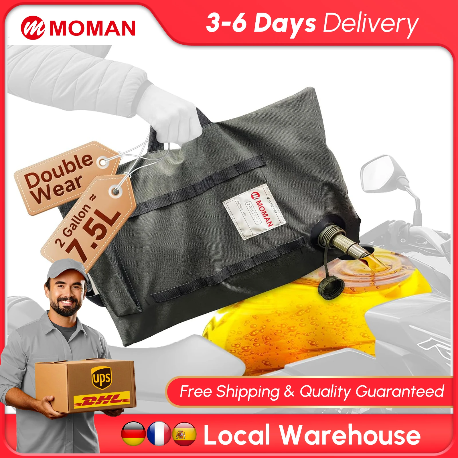 

【СОХРАНИТЕЛЬНАЯ УПАКОВКА】Для мотоциклов, UTV и квадроциклов: топливный мешок Moman Armadillo на 2 галлона, складной, двойной, износостойкий.