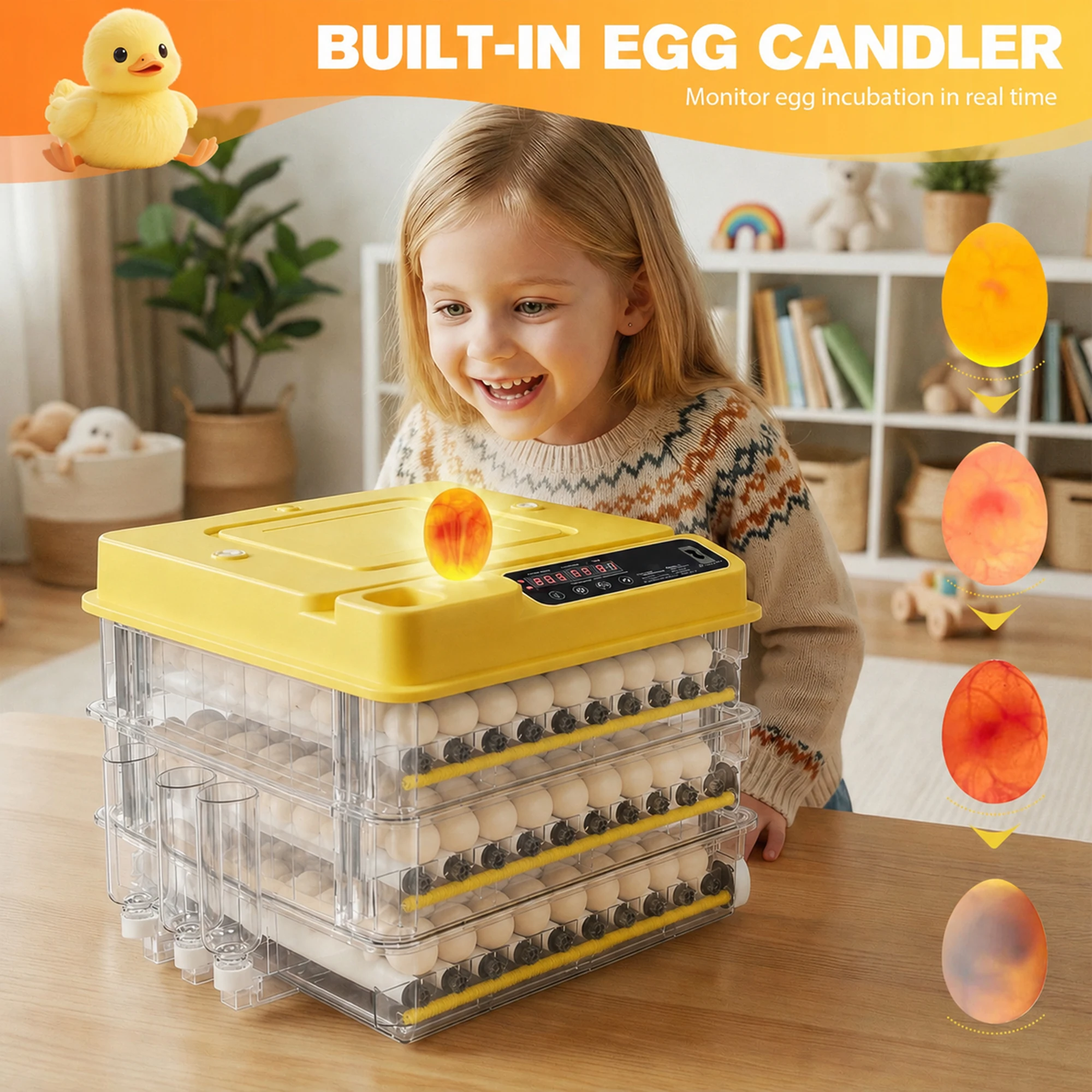 3 Layer Smart Electric Egg Incubator 20.6 x 18.5 x 15.5 Inch Fully Automatic Poultry Hatcher with Auto Egg Turning Temperature Control LED Display for Hatching Chicken Duck Quail Goose Eggs Home Farm Use view 8
