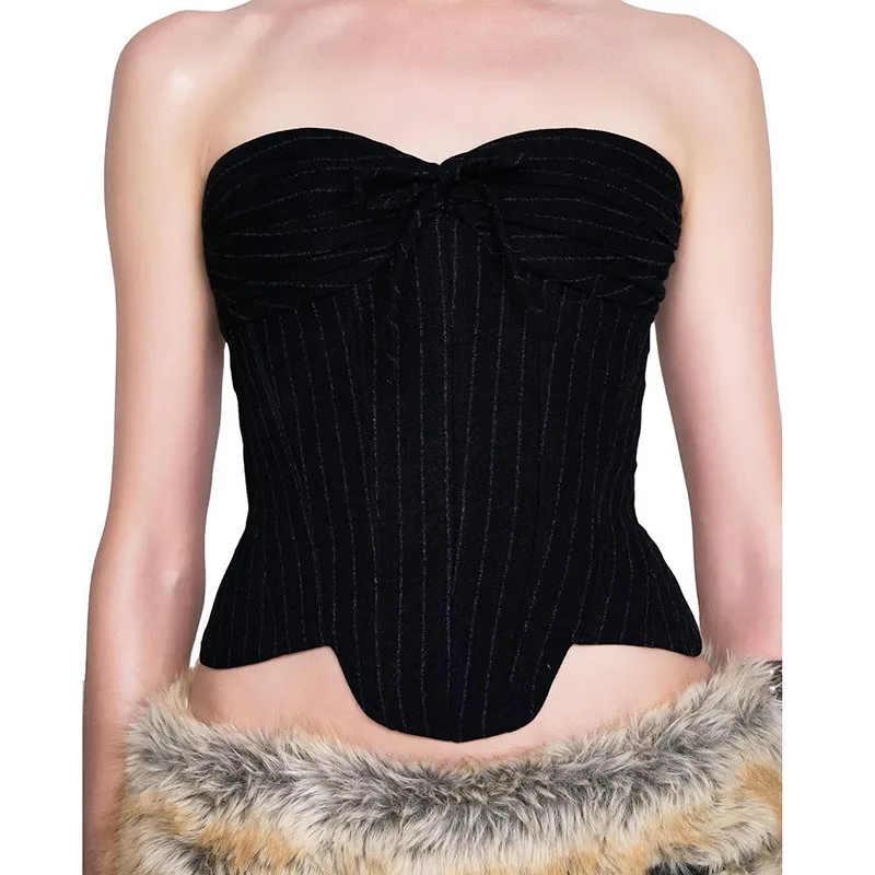 Autunno e inverno nuove donne abbigliamento tinta unita slim fit moda di strada colletto con una sola parola gilet senza schienale avvolto sul petto