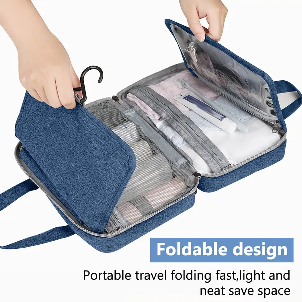 Bolsa de aseo colgante para viaje, organizador de maquillaje, estuche de cosméticos para el cuidado de la piel y artículos de ducha, impermeable, gris, Fo