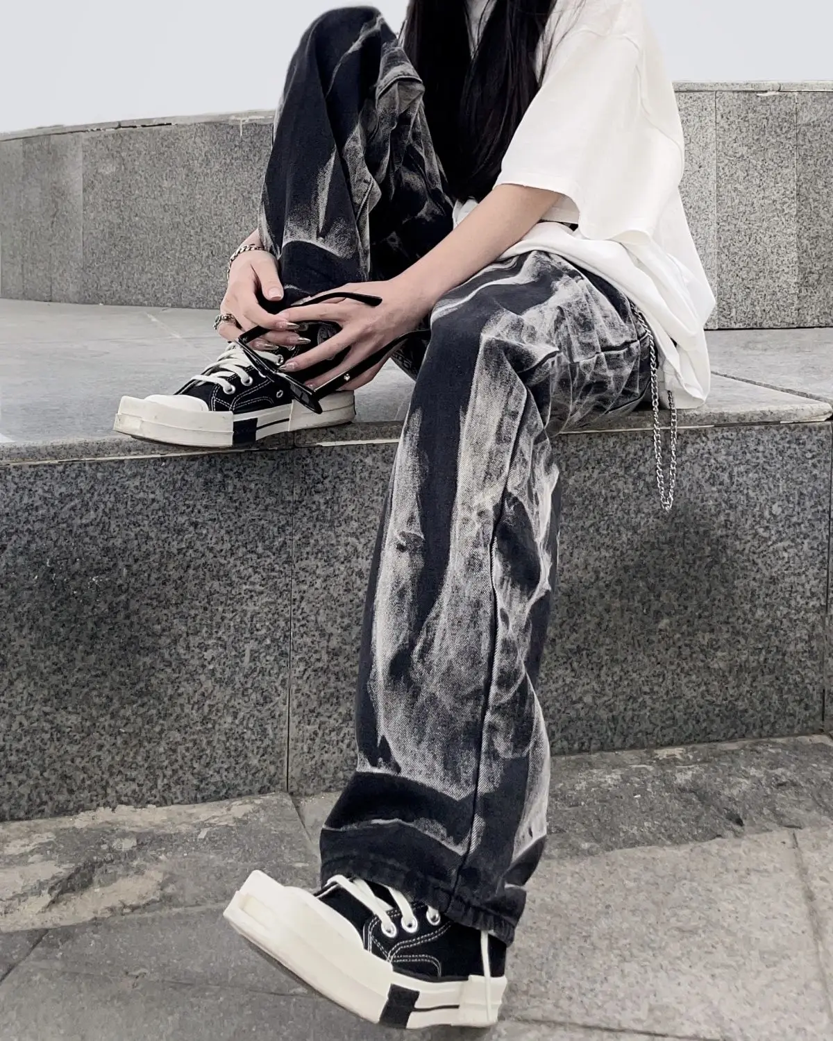 Contrast European And American Hip Hop High Street Fashion Brand Tie Dyed Jeans Women'S American Retro Straight Tube Loose Wide