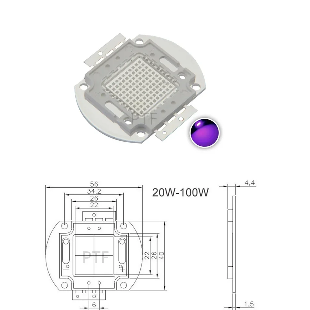 3W/5W/10W/20W/30W/50W/100 Watt UV Purple  integrated chips 365Nm 375Nm 385Nm 395Nm 405Nm High Power COB Ultraviolet Lights