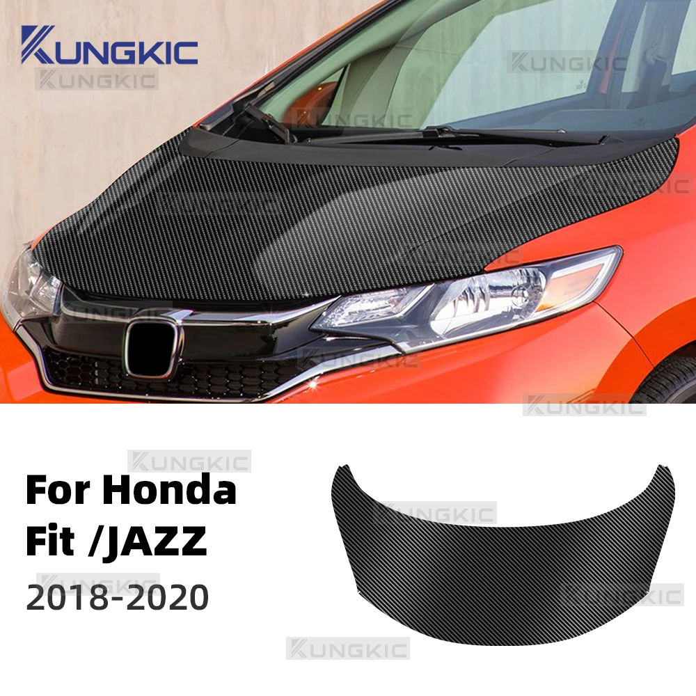 For Honda Fit Jazz 2018 2019 2020 Bright Carbon Fiber Pattern PPF Car Paint Protection Film Engine Hood Bonnet Trim Sticker