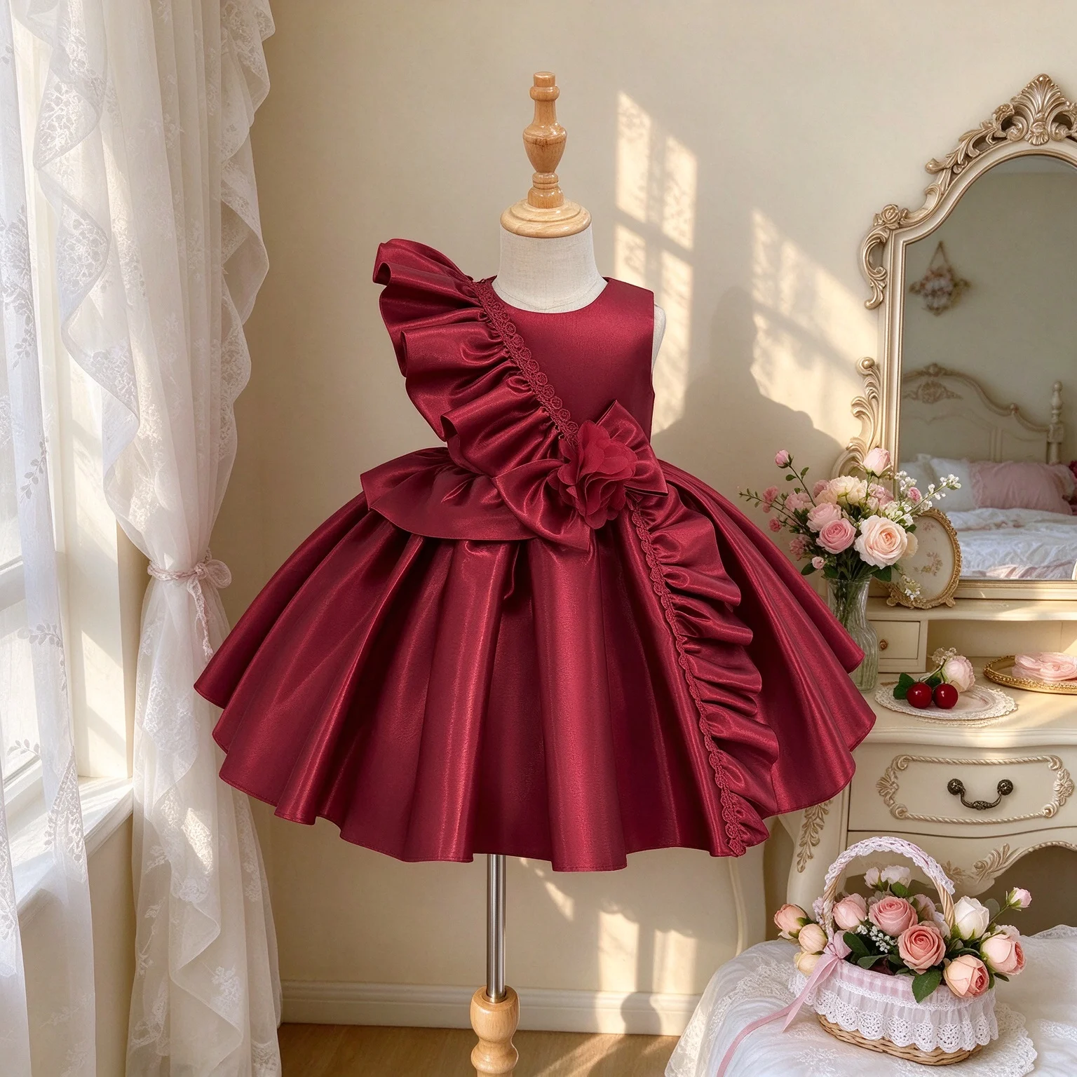 Elegant and festive red Christmas dress for baby girls featuring a bow design perfect for christenings birthday parties