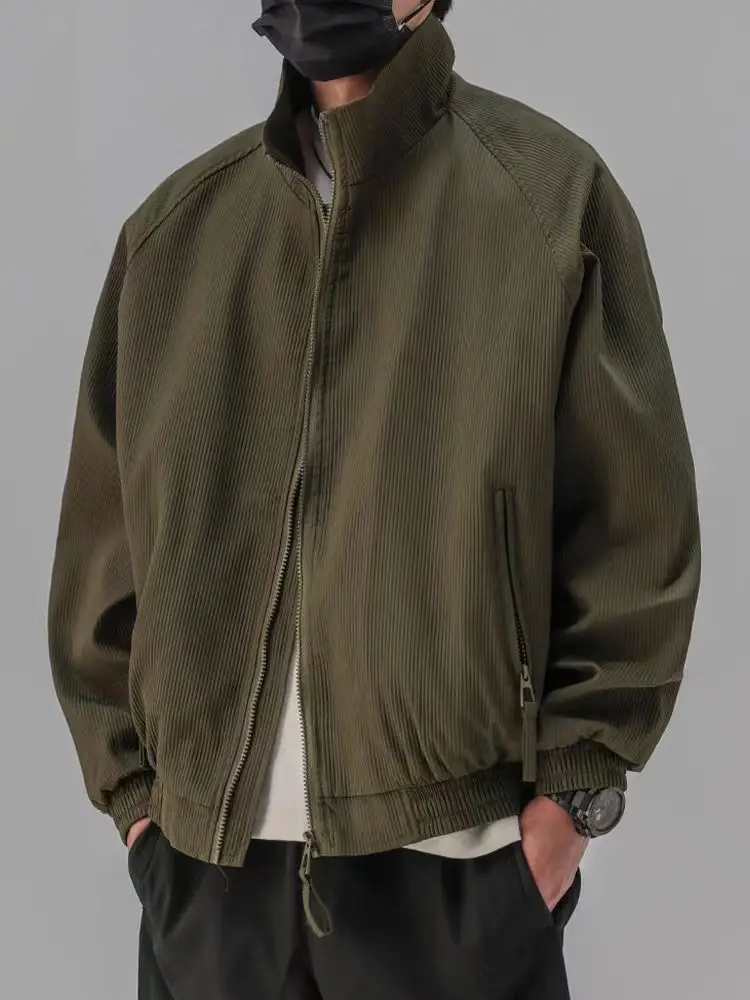 

Мужская куртка свободного кроя, весна-осень, новая повседневная рабочая одежда, с воротником-стойкой, в полоску, в японском ретро-стиле, верхняя одежда