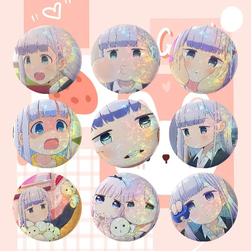 Anime Aharen-san-Wa-Hakarenais Anime Game Laser Double Flash Tinplate Badge Cartoon Character Pin Brooch Fan Collectible Cosplay