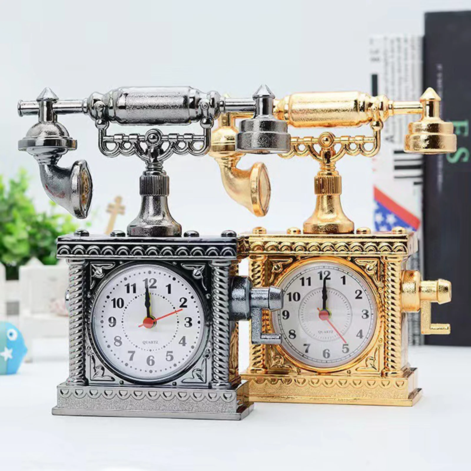 Vintage Telefon Tisch Uhr Statue alte Mode Uhr Desktop dekorative Sammler Home Dekoration Einweihung sparty Geschenk