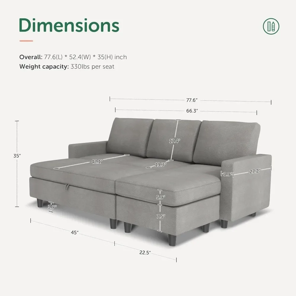 Grey Sectional Couch, Convertible L Shaped Sectional Sofa Set Sectionals with Left or Right Facing Chaise for Living Room