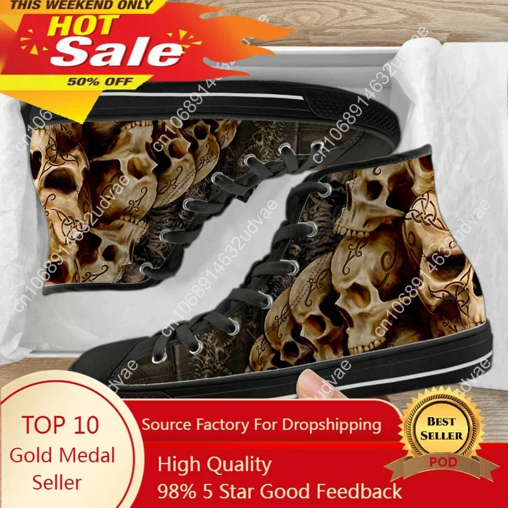 Classic High Top Canvas Shoes For Men's Punk Skull Brand Design Casual Light Vulcanized Sneakers Zapatillas Hombre