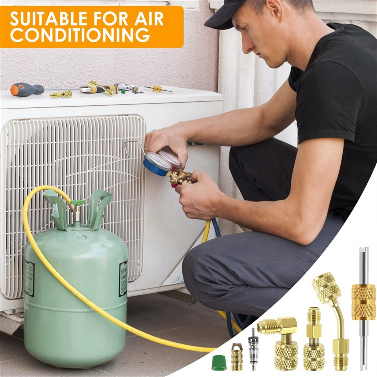 Kit d'adaptateur R410 en métal, Mini pompe à vide divisée, connecteur de convertisseur R410 robuste, adaptateur Durable 1/4SAE à 5/16SAE