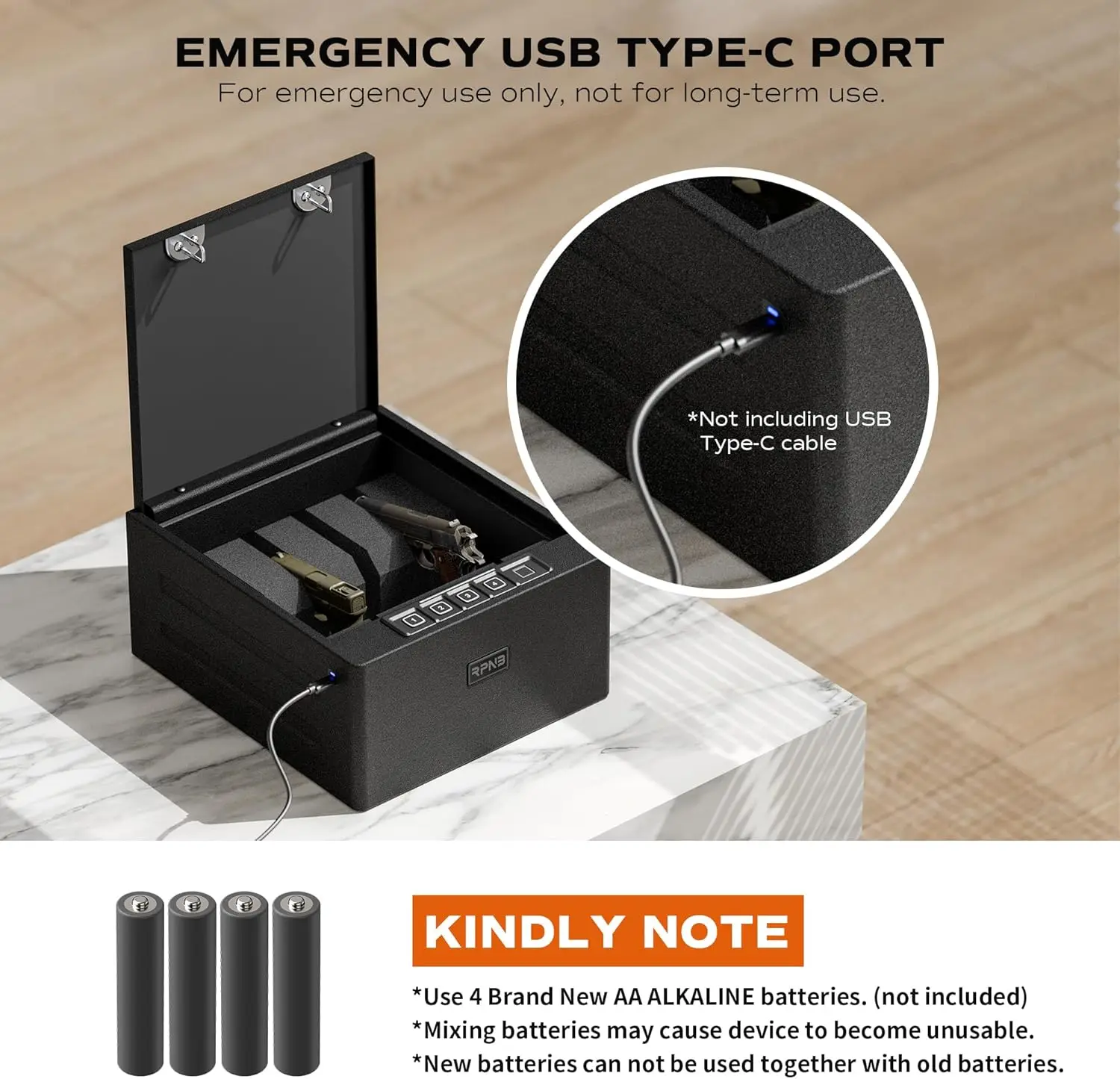 Gun Safe, Biometric Gun Safe for Handgun, 4 Pistols High Capacity Handgun Safe with Digital Keypad, Biometric Fingerprint