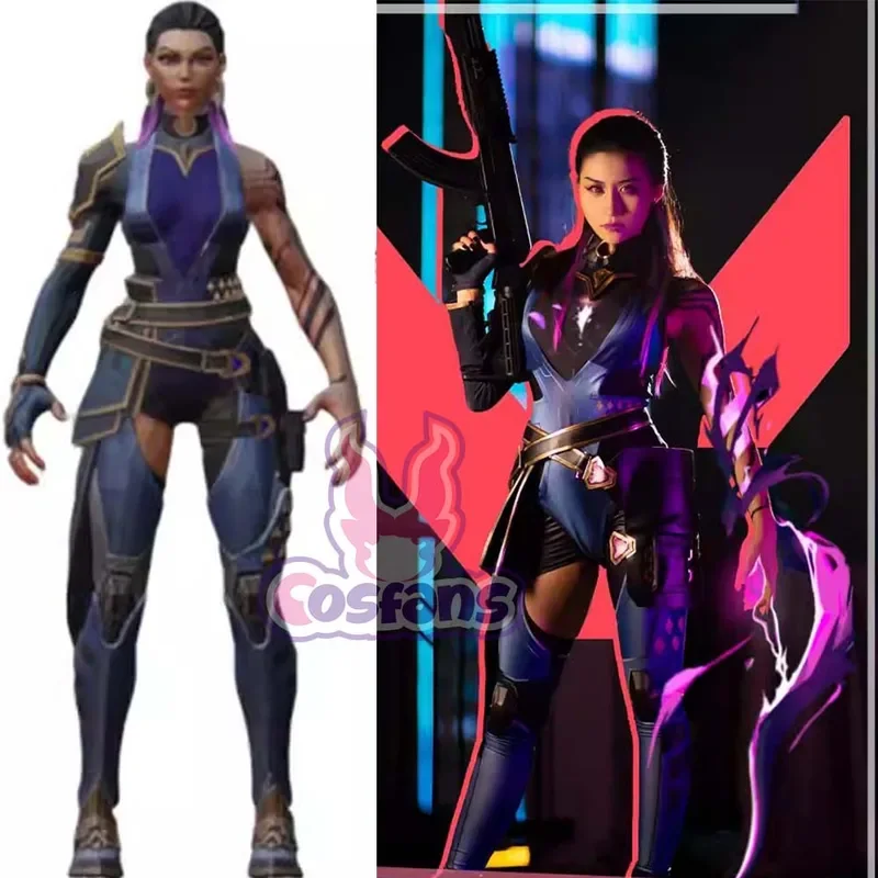 Kostum Cosplay Game Valorant cos Reyna untuk wanita, Jumpsuit permainan Anime Valorant, pakaian pesta Halloween untuk wanita, mode permainan peran