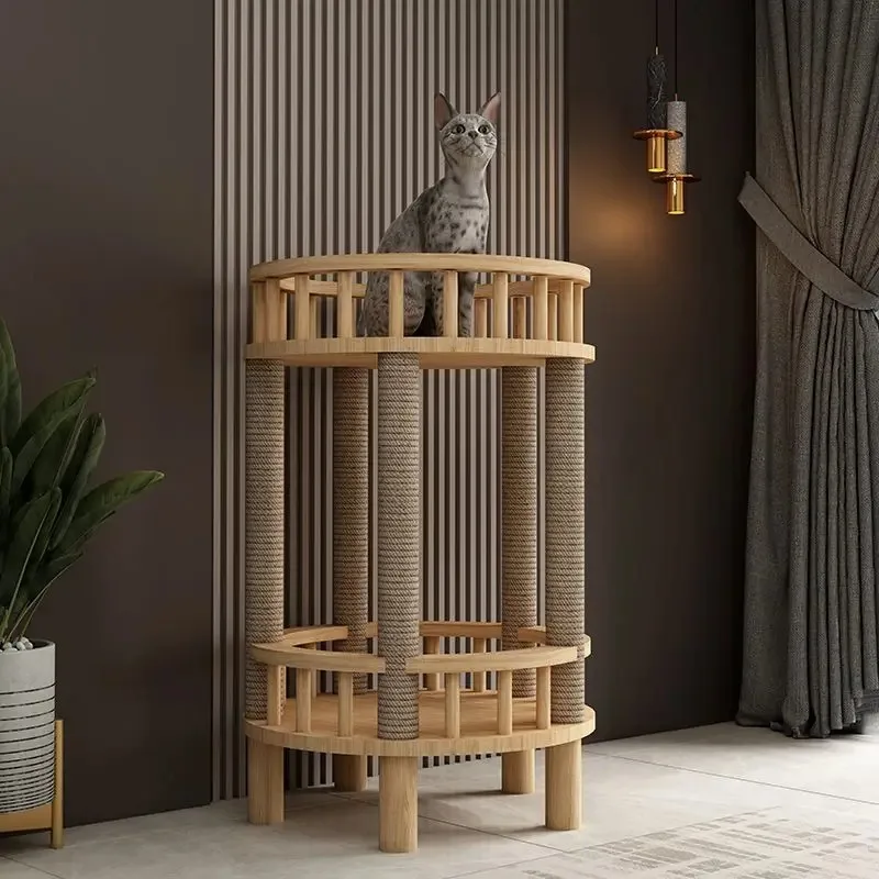 Cat Nest Tree Villa Wooden Square Corrugated Replaceable Cat Claw Board Pet Bed Vertical Double Layer Cat Climbing Fram